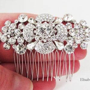 Silver Hair Art Deco Style Hair Comb, Silver Hair Comb for Wedding, Bridal Hair Comb, Small Crystal Hair Comb, Rhinestone Hair Comb