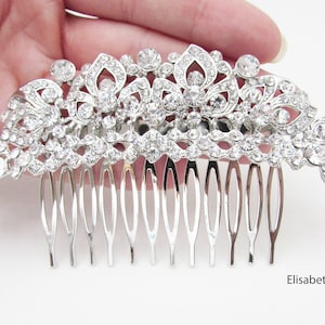 Curved Rhinestone Hair Comb, Bridal Crystal Hair Comb, SilverWedding Day Hair Comb, Large Silver Crystal and Rhinestone Hair Comb