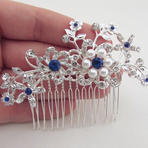 Blue Wedding Hair Comb, Blue and Silver Crystal Hair Comb for Bride, Blue Colour Hair Comb, Something Blue Wedding Hair Comb