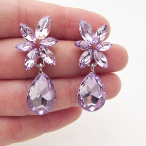 Lilac Crystal Earrings, Light Purple Earrings for Wedding, Purple Bridesmaids Earrings, Lilac Rhinestone Earrings