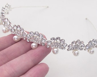 Silver Pearl Bridal Hairband, Ivory Wedding Headband, Crystal Embellished Accessory, Princess Style Headband