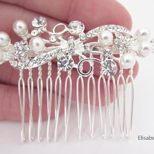 Small Silver Pearl Hair Comb, Decorative Silver Hair Comb for Bride, Silver Pearl Wedding Hair Accessory, Small Hair Comb for Bridesmaids