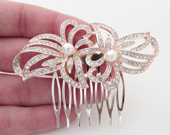 Rose Gold Wedding Hair Comb, Rose Gold and Pearl Hair Comb for Wedding, Pearl Bridal Hair Comb, Wedding Day Hair Accessory