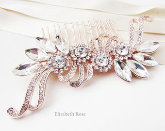 Rose Gold Wedding Hair Comb, Hair Piece for Wedding, Bride Hair Comb, Rose Gold Hair Comb for Bride, Bridal Large Hair Comb, Wedding Hair