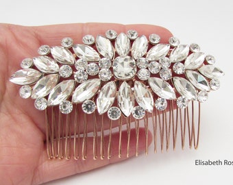 Crystal Bridal Hair Comb, Rose Gold Rhinestone Hair Comb for Bride, Clear Crystal Hair Piece for Wedding, Wedding Hair Accessory, Bride Comb