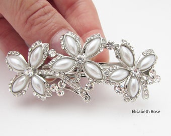 Bridal Hair Barrette: Rhinestone Crystal & Pearl Wedding Hair Clip