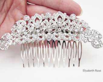 Curved Rhinestone Hair Comb, Bridal Crystal Hair Comb, SilverWedding Day Hair Comb, Large Silver Crystal and Rhinestone Hair Comb