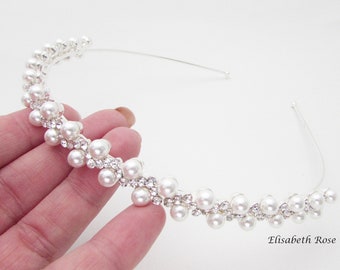 Wedding Hairband, White Pearl Embellished Hairband for Wedding, Pearl Bridal Headband, Wedding Day Hairband, Pearl Wedding Hair Tiara