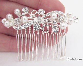 Small Silver Pearl Hair Comb, Decorative Silver Hair Comb for Bride, Silver Pearl Wedding Hair Accessory, Small Hair Comb for Bridesmaids