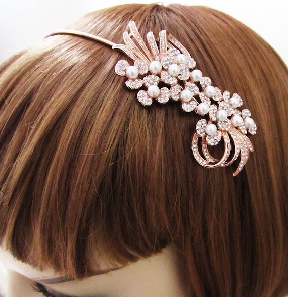 Decorative Rose Gold Wedding Hairband, Rose Gold Crystal  display picture 3