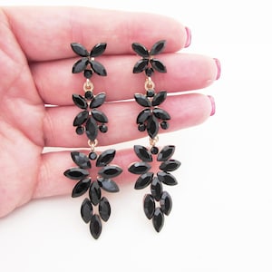 Extra Long Black Crystal Drop Earrings: Party Jewelry / Jewellery