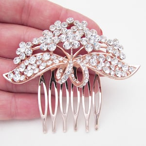 Small Rose Gold Crystal Wedding Hair Comb, Rose Gold Hair Jewellery for Bride, Floral Hair Comb, Small Rose Gold Hair Comb