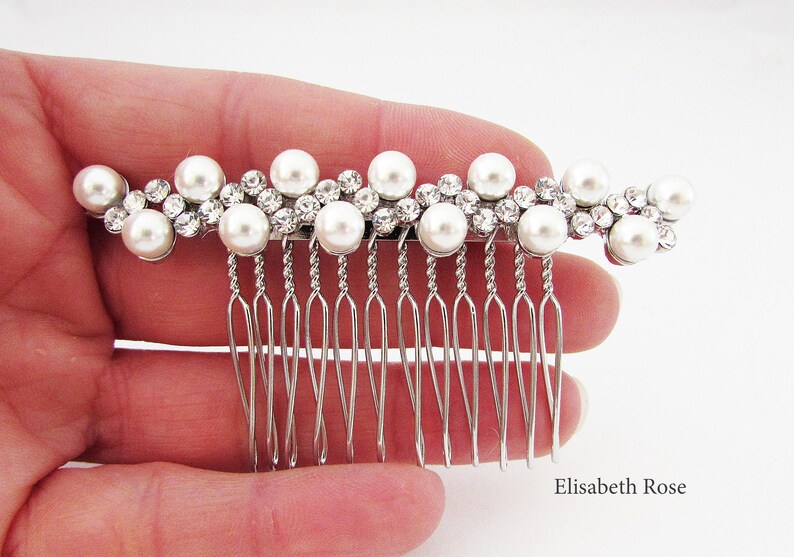 White Pearl Hair Jewellery for Wedding Small White Pearl Hair Comb for Bride White Pearl and Crystal Wedding Hair Comb Hair Comb