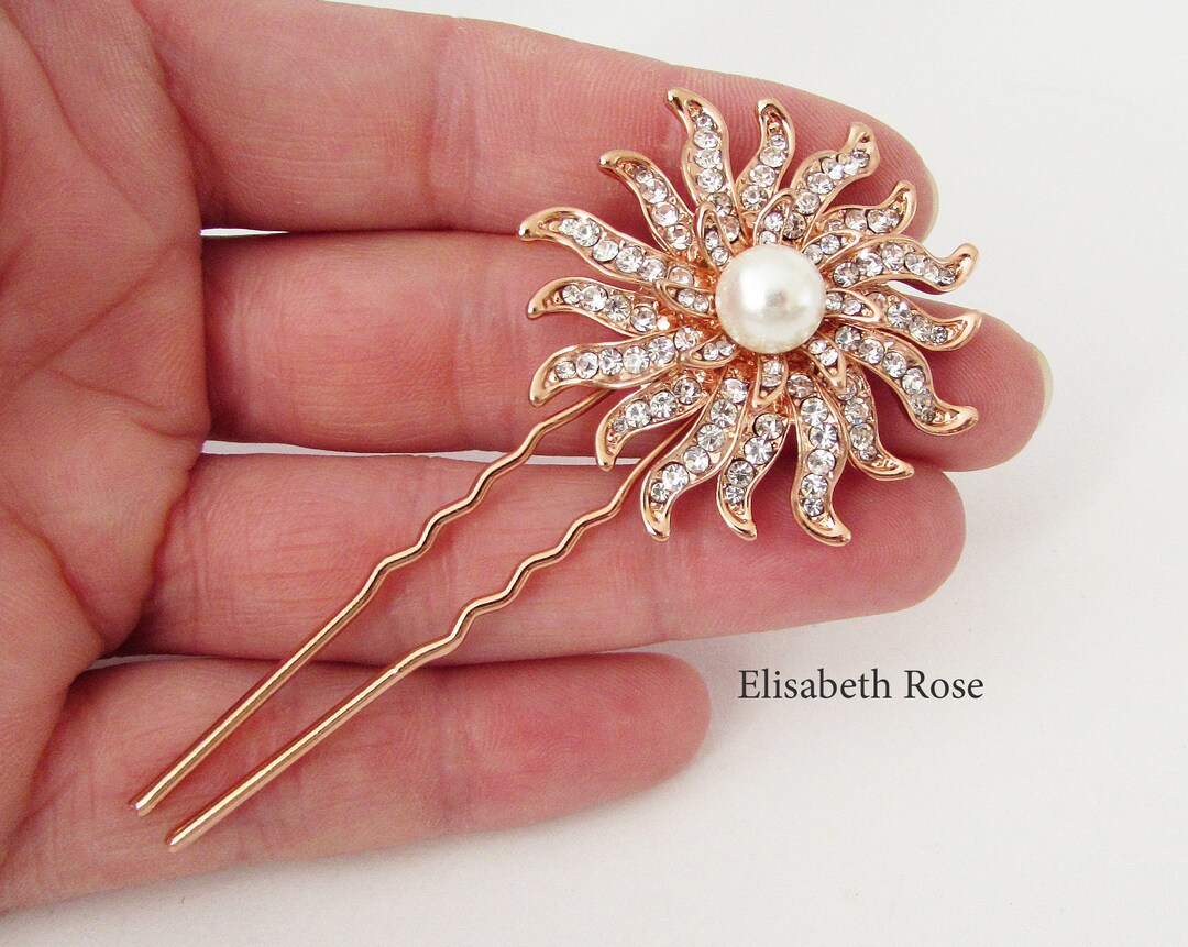 Rose Gold Hair Pin, Rose Gold Hair Comb for Bride, Bridal Hair Comb