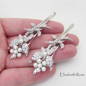 Floral Style Hair Clips, Set of 2 Hair Clips for Bride, Wedding Day Hair Pins, Pearl Hair Clips for Wedding, Bridal Hair Pins