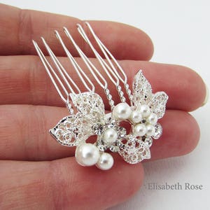 Small Silver and White Pearl Hair Pin, Silver Hair Comb for Wedding, Bridal Pearl Hair Comb, Small Silver Hair Pins for Bridemaids