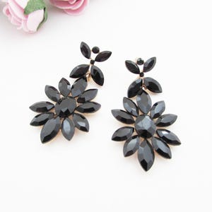 Black Earrings, Black Crystal Earrings, Big Black Earrings, Black Crystal Earrings, Rhinestone Wedding Earrings, Black Party Earrings