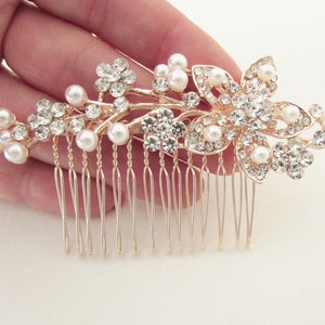 Decorative Wedding Hair Comb, Crystal and Pearl Hair Comb for Wedding, Rose Gold Bridal Hair Comb, Wedding Day Hair Comb, Hair Jewelry