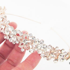 Rose Gold Wedding Hairband, Crystal and Rhinestone Embellished Hairband for Wedding, Rose Gold Crystal Bridal Headband, Wedding Day Hairband