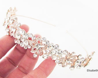 Rose Gold Wedding Hairband, Crystal and Rhinestone Embellished Hairband for Wedding, Rose Gold Crystal Bridal Headband, Wedding Day Hairband