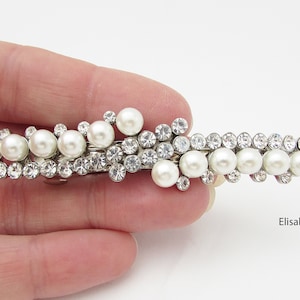 White Pearl Bridal Hair Barrette, Crystal and Pearl Hair Clip for Bride, Wedding Day Hair Barrette, Bridal Pearl Hair Clip