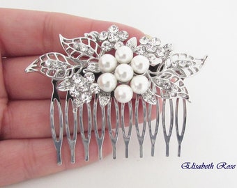 Wedding Hair Comb, White Pearl and Crystal Hair Comb for Wedding, Bridal Hair Comb, Wedding Day Hair Comb, Bridal Hair Jewelry