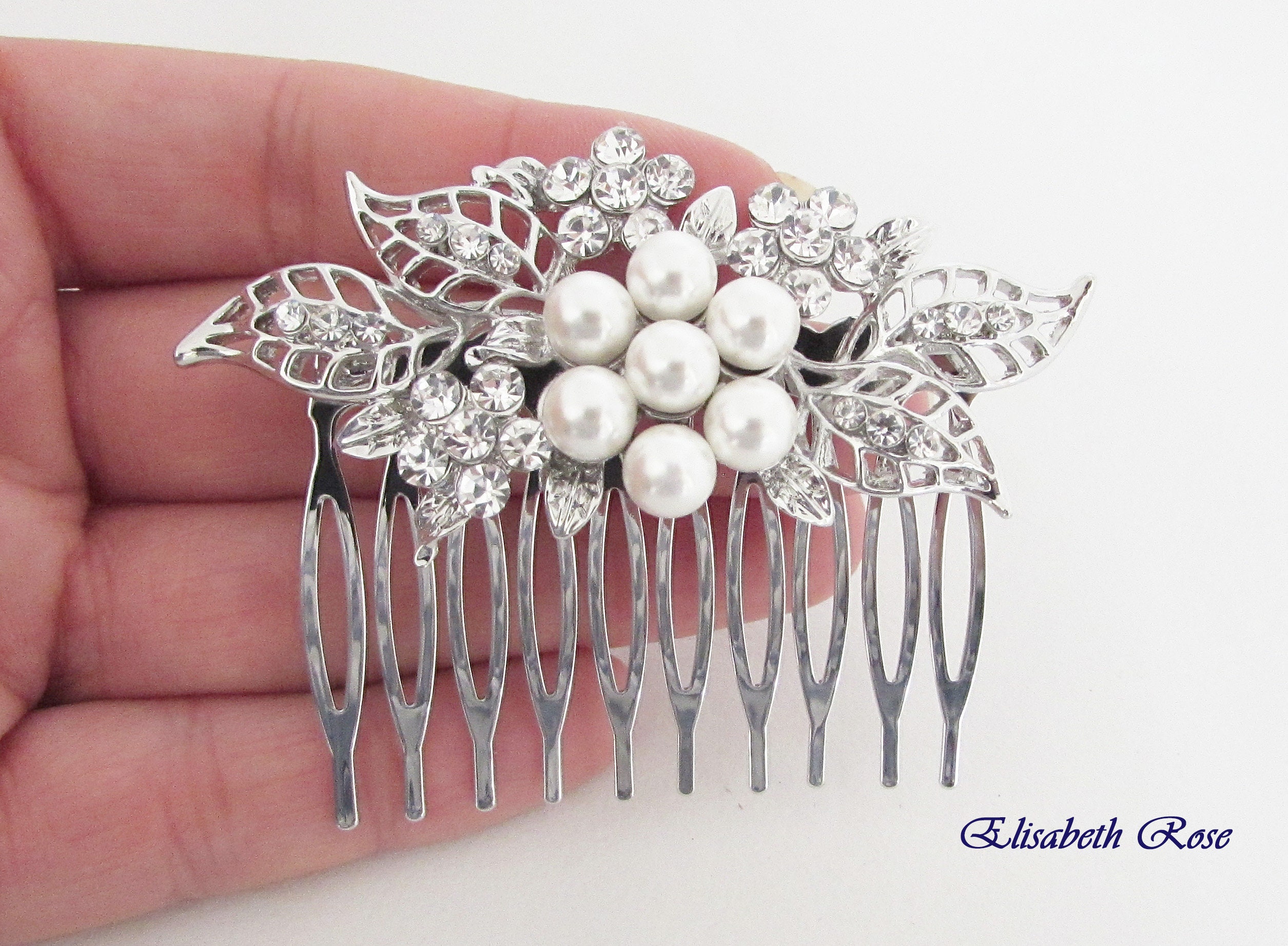Pearl Cluster Bridal Hair Comb - White stretchy wedding crystal Amazon.com : Ysleen 2 Pcs Wedding Pearl Hair Comb Bride  main image 4