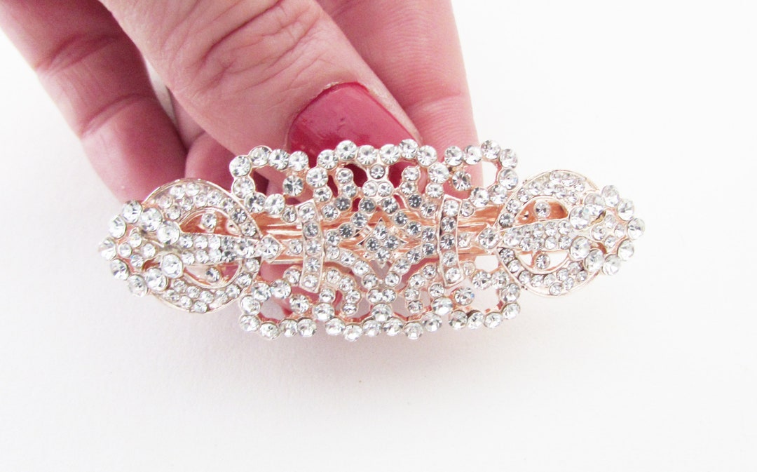 Crystal Hair Barrette, Rhinestone Hair Clip for Bride, Sparkly Rose