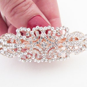 Crystal Hair Barrette, Rhinestone Hair Clip for Bride, Sparkly Rose Gold Wedding Day Hair Barrette, Bridal Simple Hair Clip, Art Deco Style