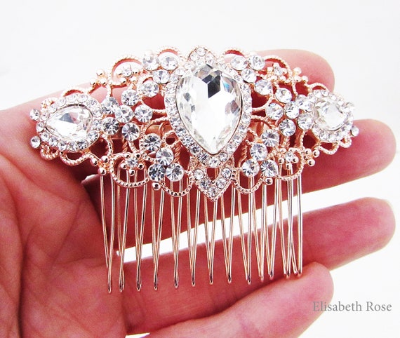 ?️ Rose Gold Bridal Rhinestone Comb Amazon.com : Denifery Rose Gold Bridal Hair Comb - Sparkly  main image 4