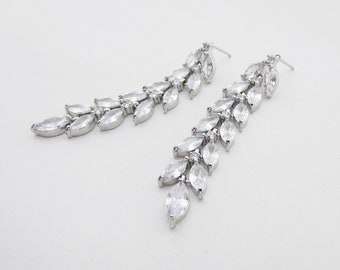 Cubic Zirconia Earrings, Long Clear Crystal Earrings, Earrings for Bride, Wedding Earrings, Bridal Earrings, Bridesmaid Earrings