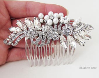 Decorative Wedding Hair Comb, Silver Pearl and Crystal Hair Comb for Wedding, Bridal Hair Comb, Wedding Day Hair Comb, Bridal Hair Jewelry