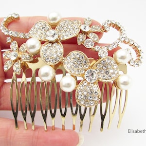 Gold Crystal Wedding Hair Comb, Sparkly Pearl Hair Comb for Wedding, Bridal Hair Comb, Gold Crystal Hair Comb for Bride