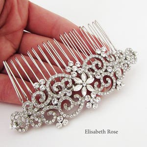 Decorative Silver Hair Comb, Silver Crystal Hair Comb for Bride, Wedding Day Hair Comb, Large Silver Crystal and Rhinestone Hair Comb