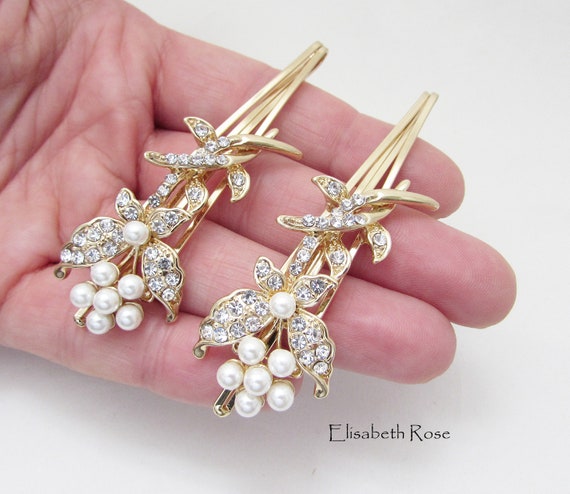 Floral Crystal Pearl Hair Clips: Bridal Wedding Hair Pins  display picture 1