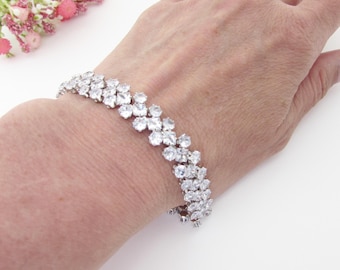 Clear Cubic Zirconia Crystal Bracelet, Sparkly Bridal Jewellery, Wedding Day Accessory