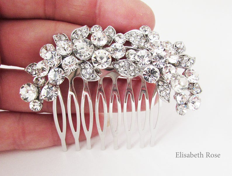 Small Rhinestone and Crystal Wedding Hair Comb, Sparkly Hair Jewellery for Wedding, Bridal Hair Comb, Silver Crystal Hair Comb for Bun image 2