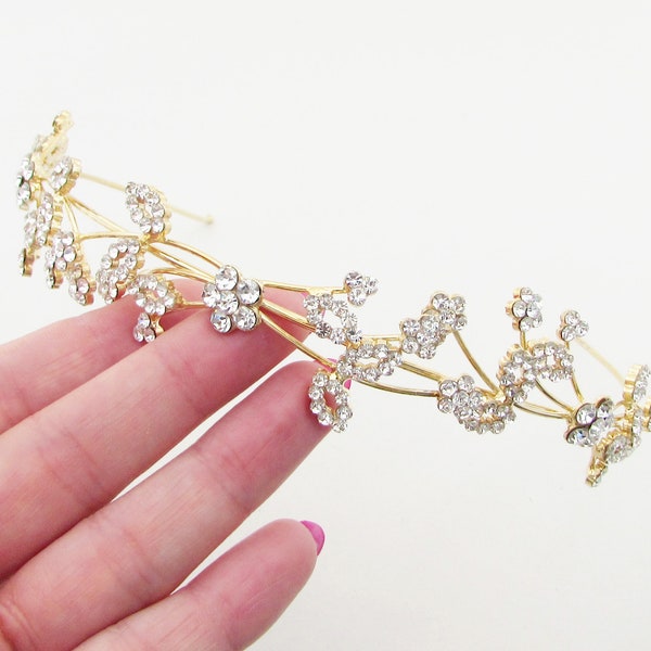 Wedding Hairband, Rhinestone Embellished Hairband for Wedding, Gold Bridal Headband, Wedding Day Hairband, Simple Wedding Hair Tiara