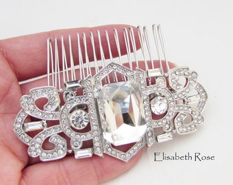 Art Deco Style Hair Comb, Hair Comb for Bride, Silver Wedding Day Hair Comb, Large Silver Hair Slide for Bride