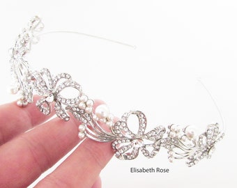 Silver Pearl Wedding Hairband, Crystal and Pearl Embellished Hairband for Wedding, Silver Bridal Headband, Wedding Day Hairband