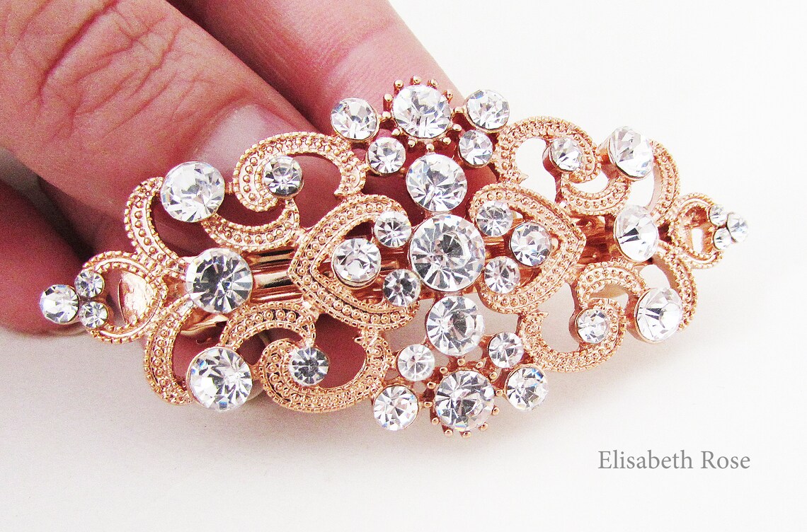Rose Gold Hair Barrette Rose Gold and Crystal Hair Clip for Etsy