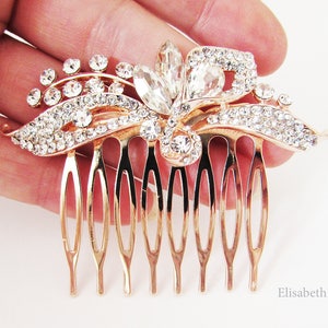 Small Rose Gold Crystal Wedding Hair Comb, Rose Gold Hair Jewellery for Bride, Floral Hair Comb, Small Rose Gold Hair Comb