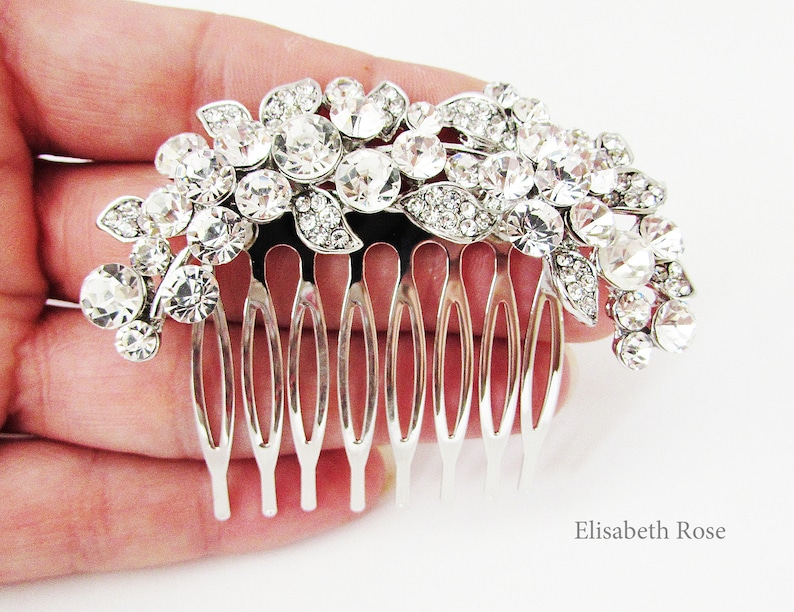 Small Rhinestone and Crystal Wedding Hair Comb, Sparkly Hair Jewellery for Wedding, Bridal Hair Comb, Silver Crystal Hair Comb for Bun image 3