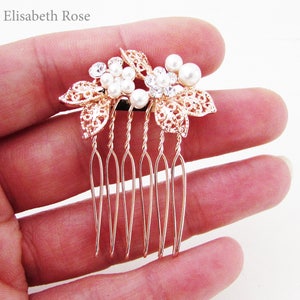 Small Rose Gold and White Pearl Hair Pin, Rose Gold Hair Comb for Wedding, Bridal Pearl Hair Comb, Small Rose Gold Hair Pins for Bridemaids image 4