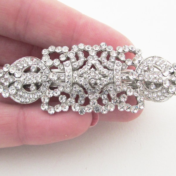 Crystal Hair Barrette, Rhinestone Hair Clip for Bride, Sparkly Silver Wedding Day Hair Barrette, Bridal Simple Hair Clip, Art Deco Style