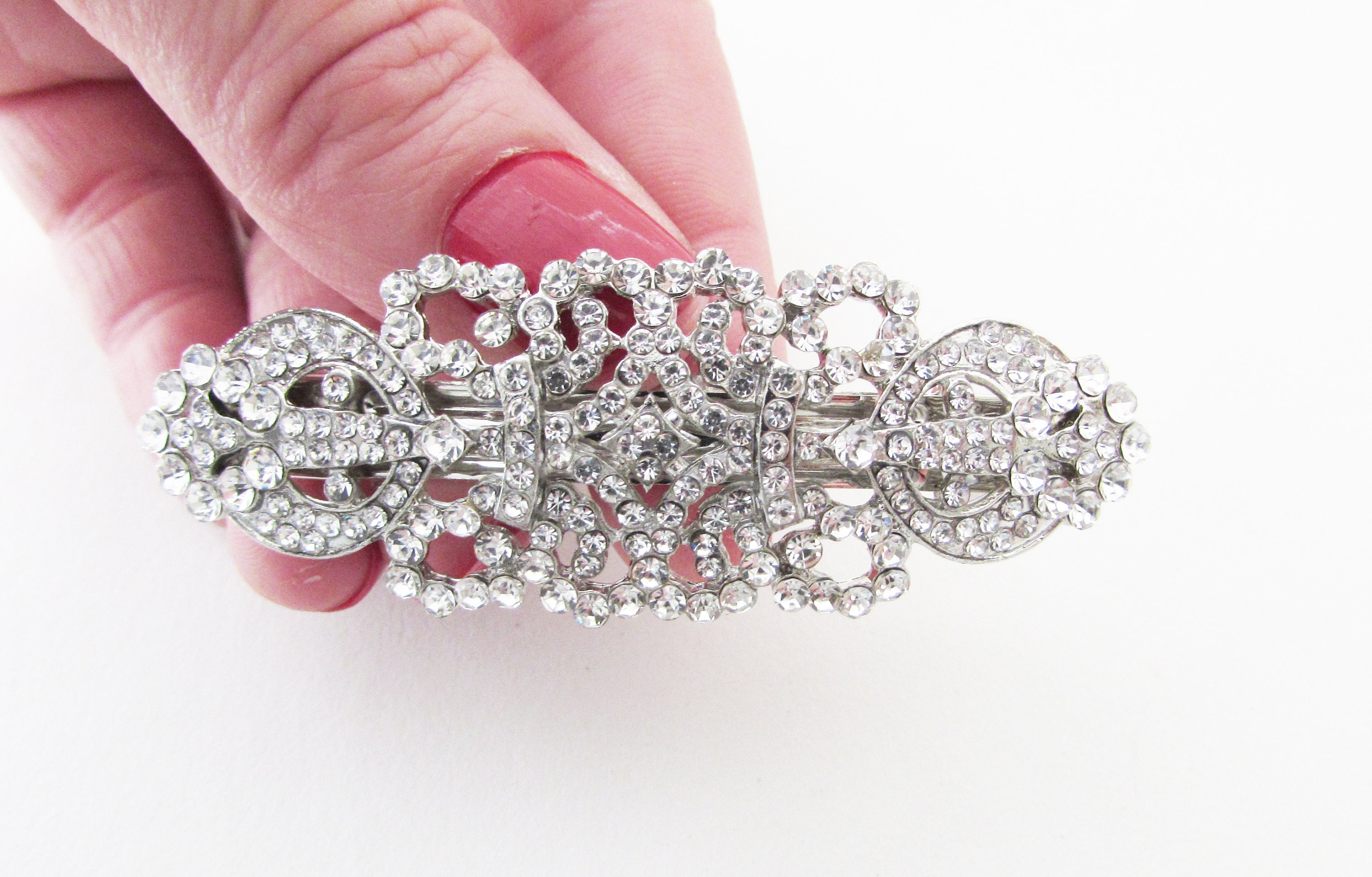 Sparkly Rhinestone Bridal Barrette: Vintage Silver Hair Clip - Etsy