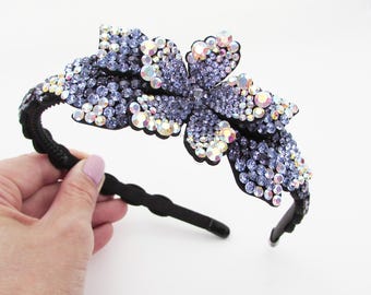 Purple Wedding Headband, Fascinator for Wedding Guest, Sparkly Purple Flower Hair Accessory, Headband for Wedding Party