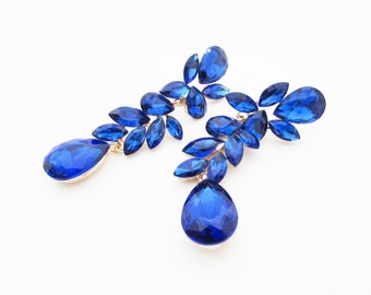 Royal Blue Earrings, Blue Crystal Earrings, Big Bright Blue Earrings, Blue Crystal Earrings, Blue Wedding Earrings Jewllery