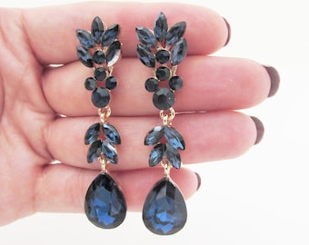 Navy Blue Earrings, Blue Crystal Earrings, Big Navy Blue Earrings, Blue Crystal Earrings, Navy Wedding Earrings, Navy Wedding Party Jewelry
