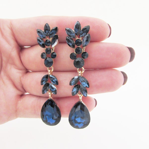 Navy Blue Earrings, Blue Crystal Earrings, Big Navy Blue Earrings, Blue Crystal Earrings, Navy Wedding Earrings, Navy Wedding Party Jewelry